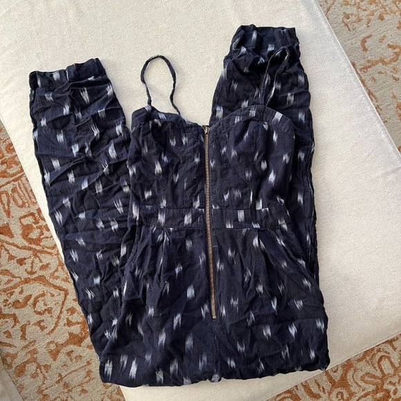 Like NEW Anthropologie Elevenses Womens Blue Ikat-Zip Front Jumpsuit Size 0 - Picture 8 of 14